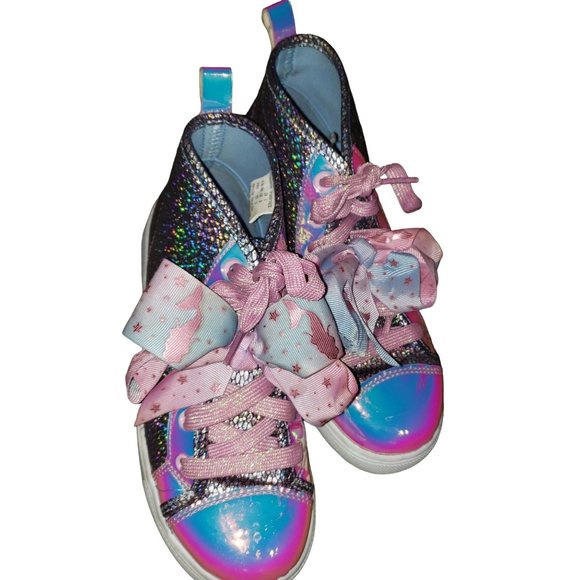 JoJo Siwa metallic iridescent lace up high top sneakers size 3, never wore - Picture 4 of 9